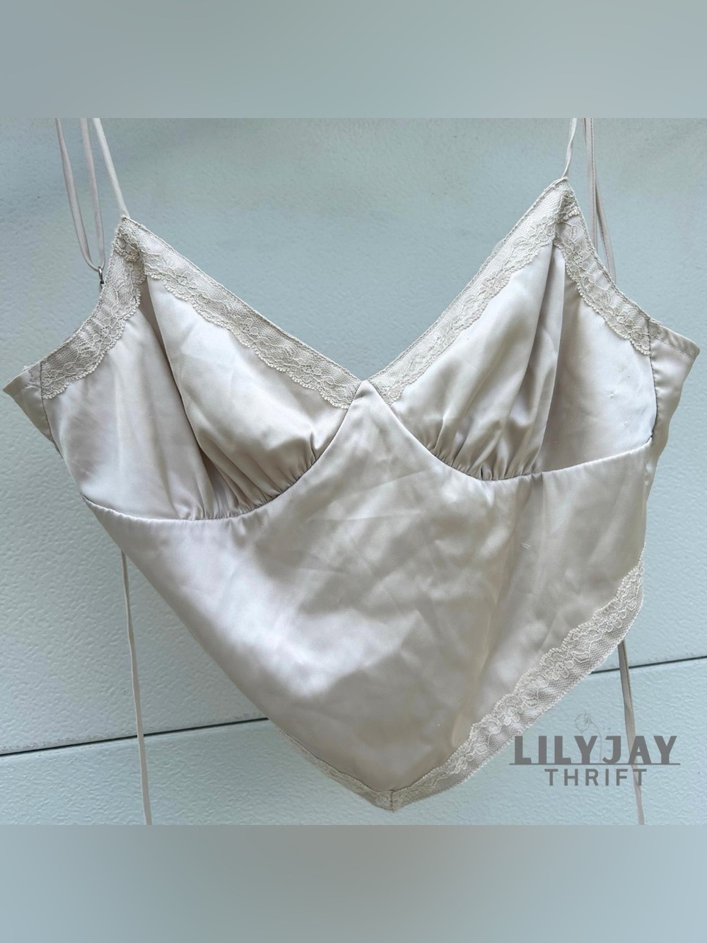 Silky Cream Tie-Front Cami Slip Top